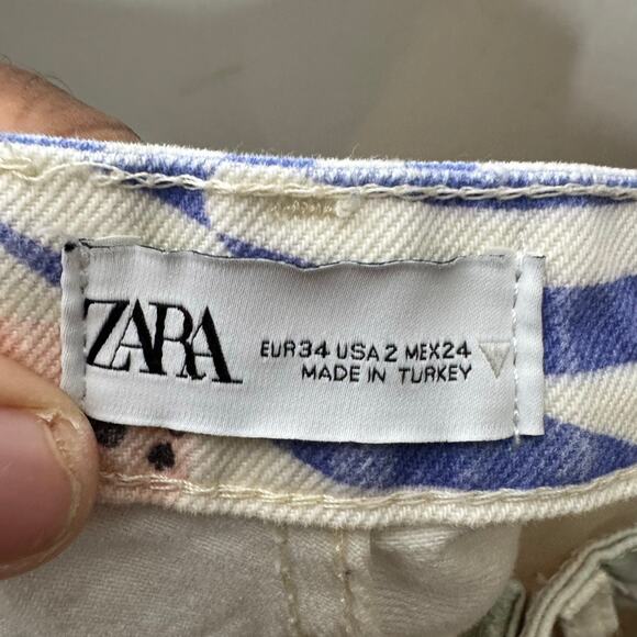 ZARA Women’s Printed Skinny Jeans Pants Size 2 Pastel Seashell Abstract Boho - Picture 2 of 9